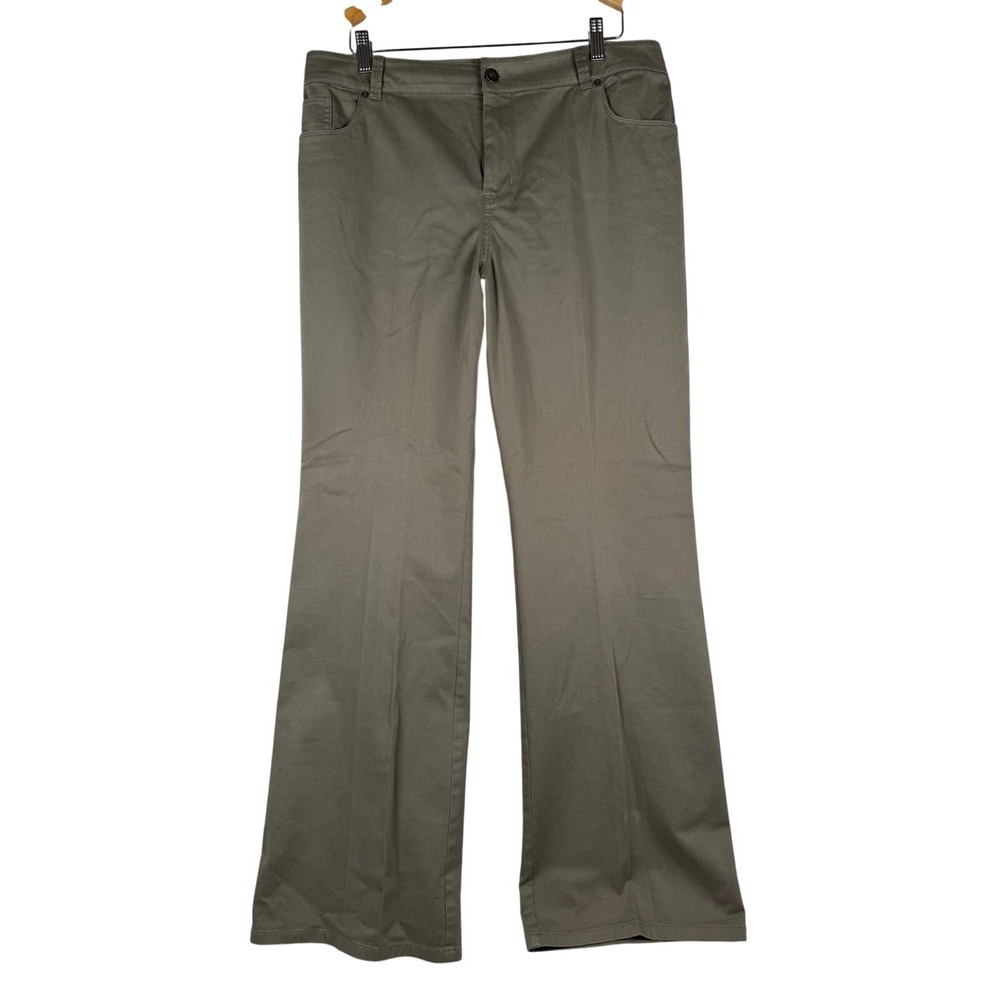 Chico's Trousers Womens 3 Olive Green Wide‎ Leg Five Pocket Cotton Blend Stretch